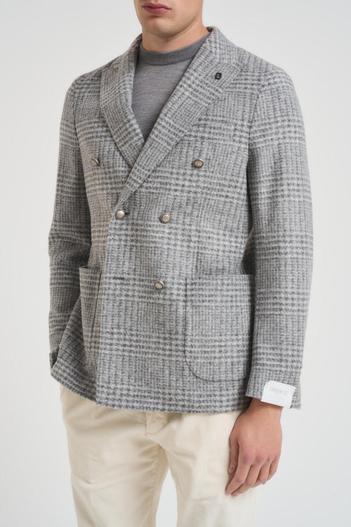Giacca uomo doppiopetto a quadretti grigia