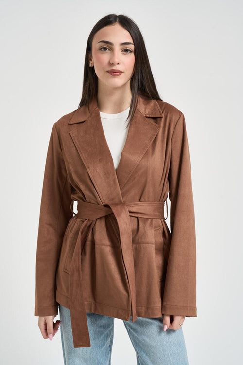 Blazer donna in suede cuoio - 1