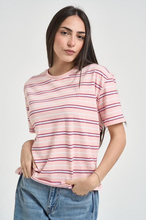 T-shirt donna a righe rosa - 1