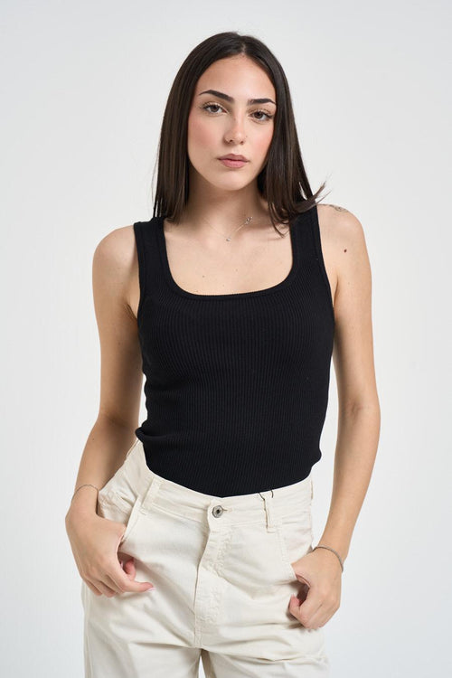 Top donna a costine nero