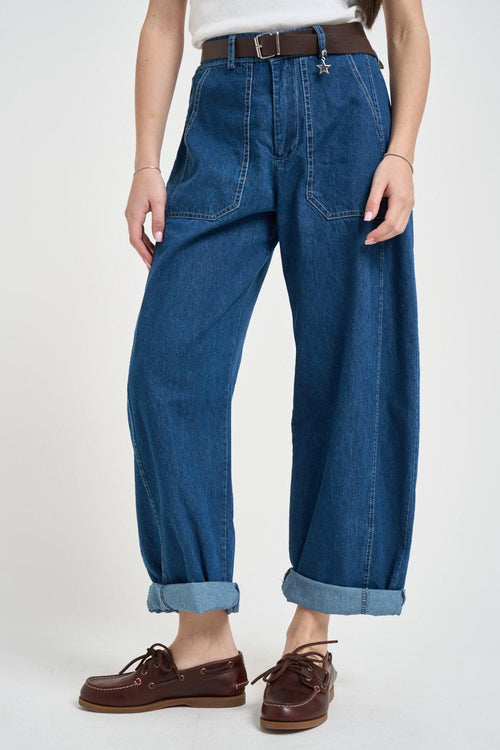 Jeans donna balloon in denim blu