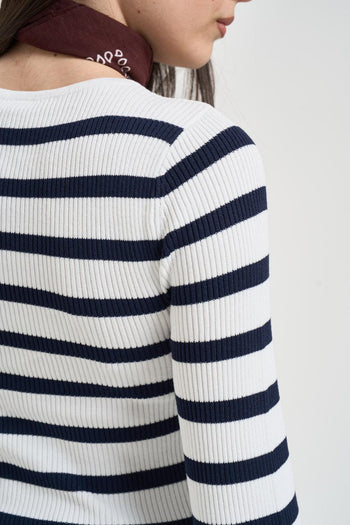 Maglia donna a costine bianca e blu - 4