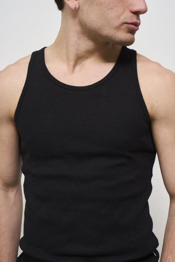 Men's black crew neck tank top - 3