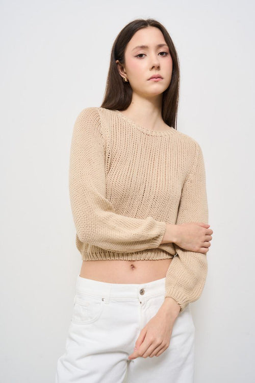 Maglia donna girocollo beige - 2