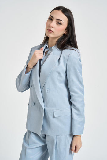 Giacca donna doppiopetto celeste - 3