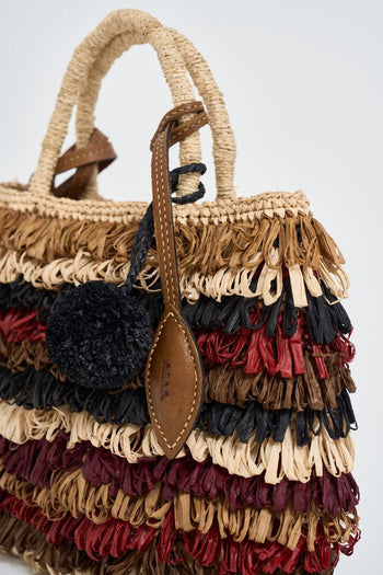 Borsa donna in rafia a righe multicolor - 4
