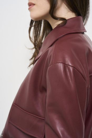 Women's burgundy eco leather jacket - 7