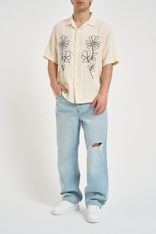 Camicia uomo con ricami panna