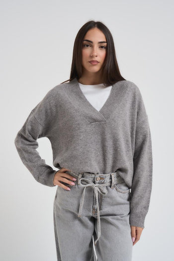 Maglia over donna scollo a V grigia - 4