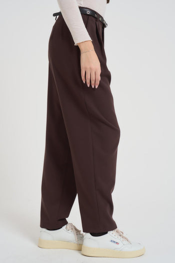 Pantalone donna vita alta marrone - 4