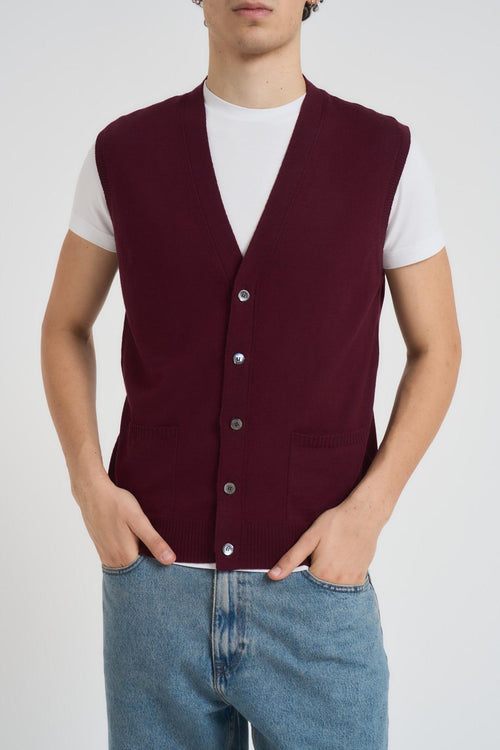 Gilet scollo a V uomo bordeaux - 2
