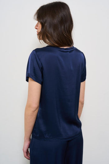 T-shirt donna girocollo satinata blu - 4