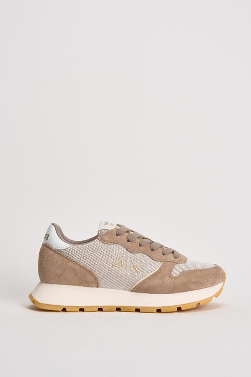 Sneakers donna in suede beige e glitter