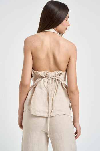 Top donna in lino sabbia - 4