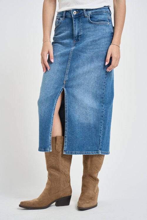 Gonna donna midi in denim blu - 2