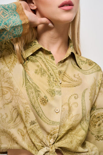 Camicia donna cropped fantasia damascata verde - 4