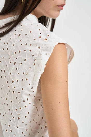 Blusa donna in sangallo bianca - 5