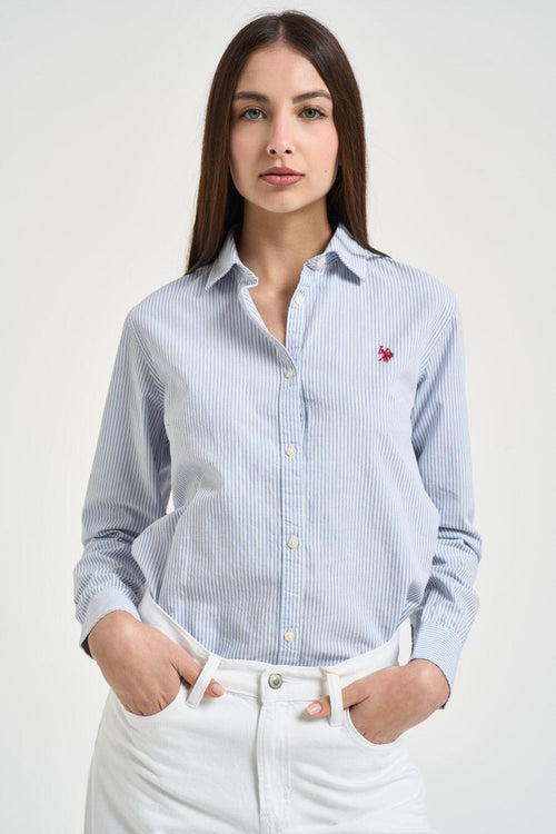 Camicia donna a righe celeste e bianca