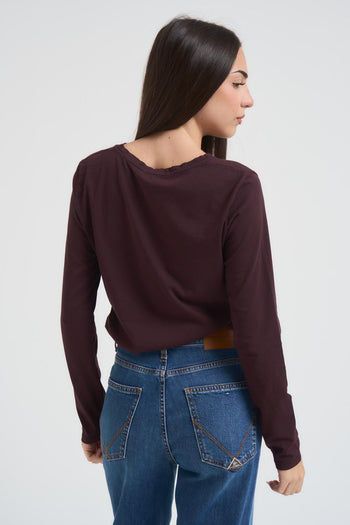 Maglia donna a maniche lunghe bordeaux - 5