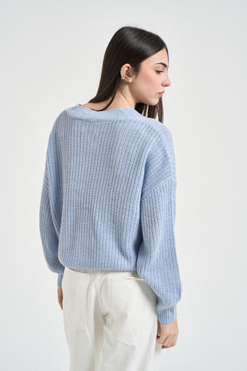 Cardigan donna in maglia azzurro - 3