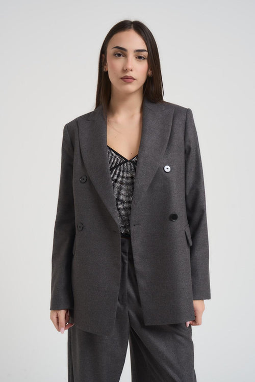 Giacca donna doppiopetto grigio antracite - 2