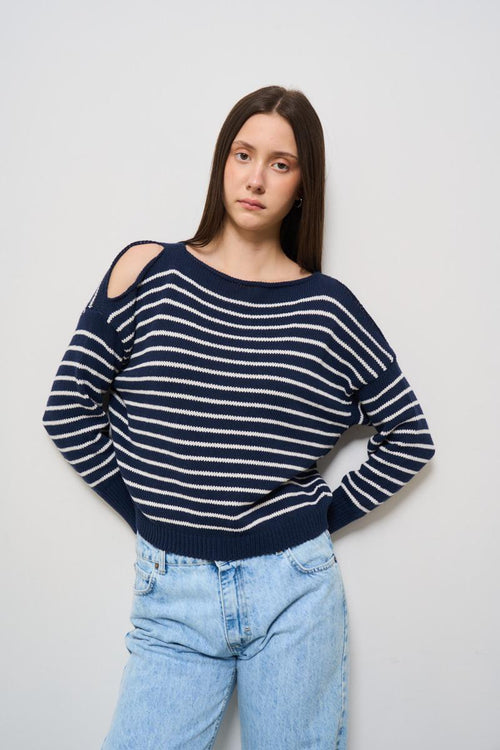 Maglia donna a righe bianca e blu
