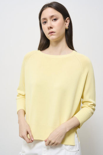 Women's round neck sweater, canary yellow - 3