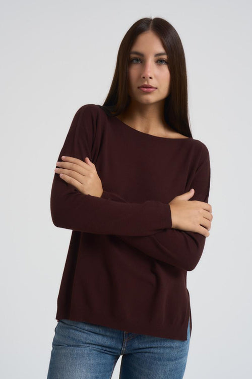 Maglia donna scollo a barca marrone - 2