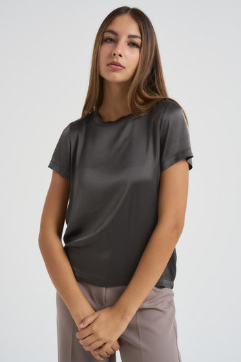 T-shirt donna girocollo grigio antracite - 4
