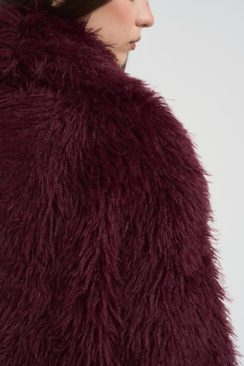 Ecopelliccia donna con frange bordeaux - 5