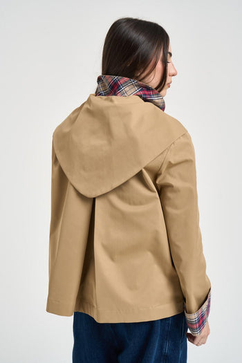 Giacca donna con collo maxi a contrasto cammello - 4