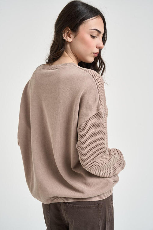 Maglia donna traforata sabbia - 2