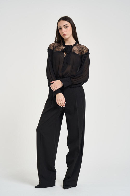 Camicia donna con inserti in pizzo nero