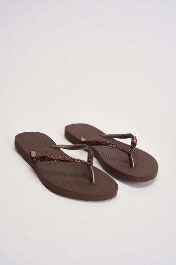 Infradito donna con glitter marrone - 3
