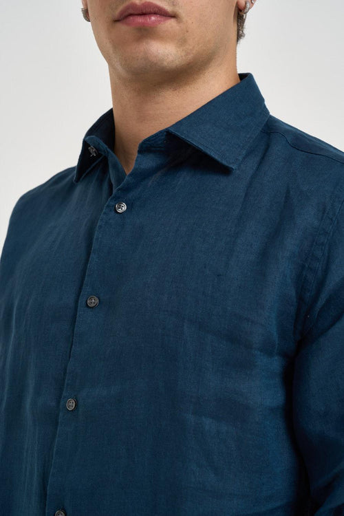 Camicia uomo in lino blu - 2