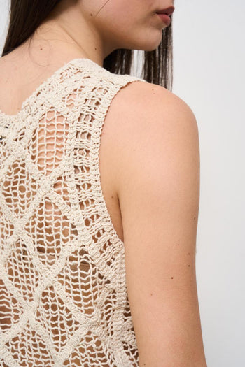 Top donna traforato panna - 5