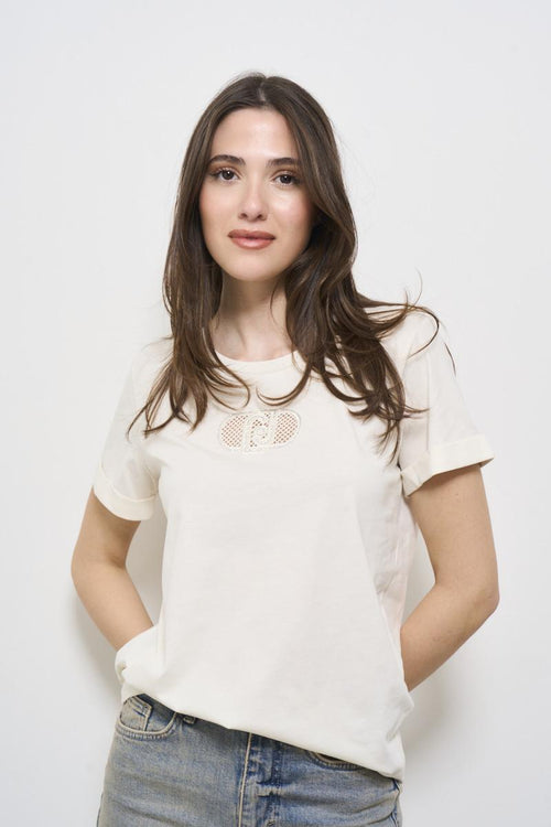 White women's t-shirt with logo