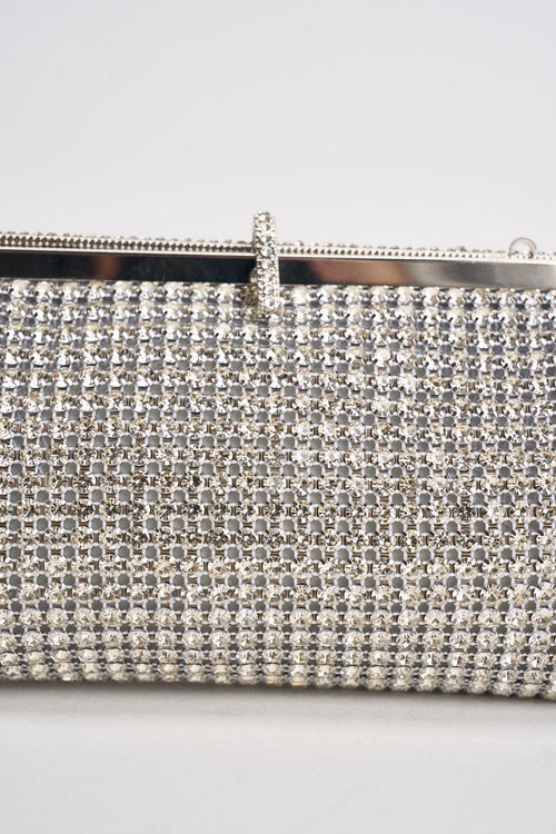 Borsa donna clutch con strass argento - 2