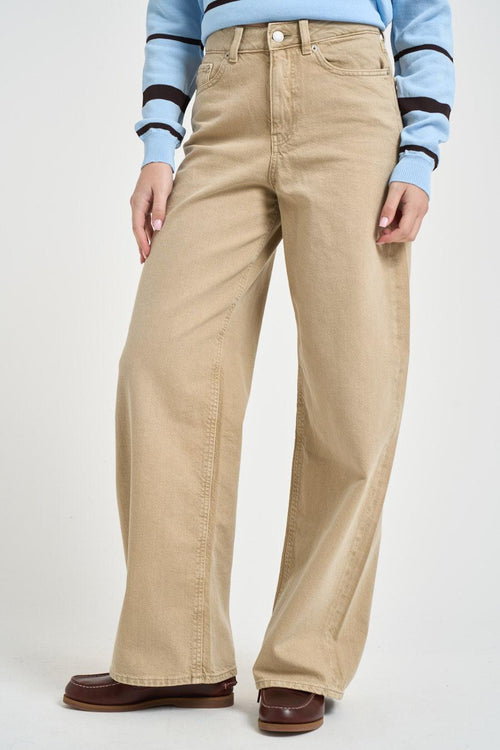 Jeans donna gamba dritta in denim beige<BR/>