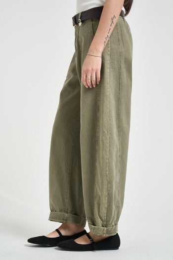 Pantalone donna balloon verde militare - 3