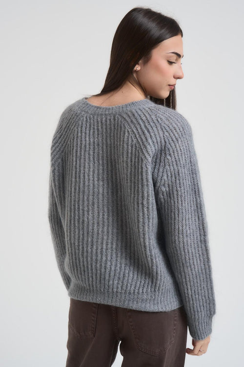 Maglia donna scollo a barchetta grigio - 2