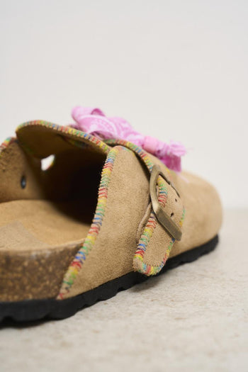 Sabot donna in suede beige con frange - 5