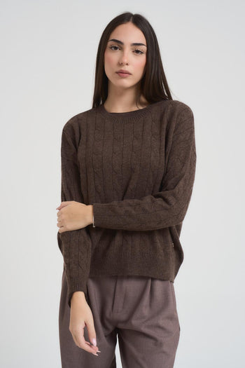 Maglia donna a trecce marrone - 6