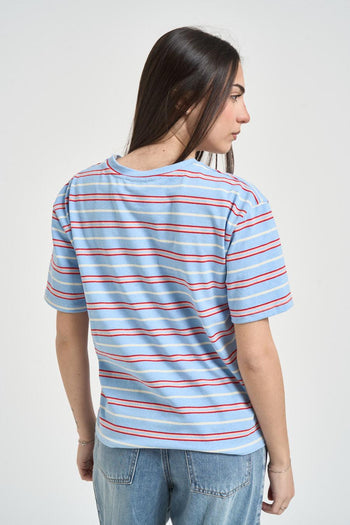 T-shirt donna a righe celeste - 3
