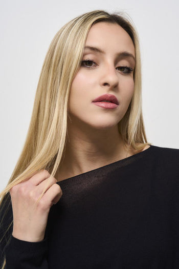Women's black crew neck sweater - 4