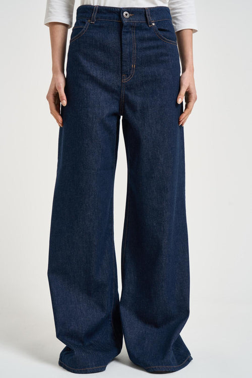 Jeans donna over in denim scuro