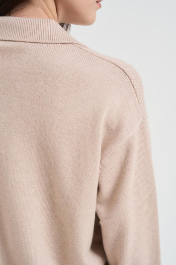 Maglione donna con colletto polo beige - 5