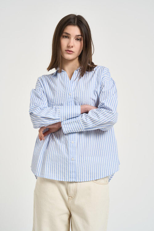 Camicia donna a righe celeste e bianca
