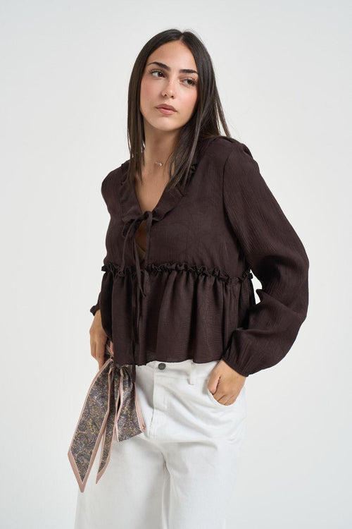 Blusa donna a manica lunga marrone - 2