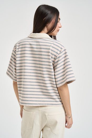 Polo donna cropped a righe grigio - 3